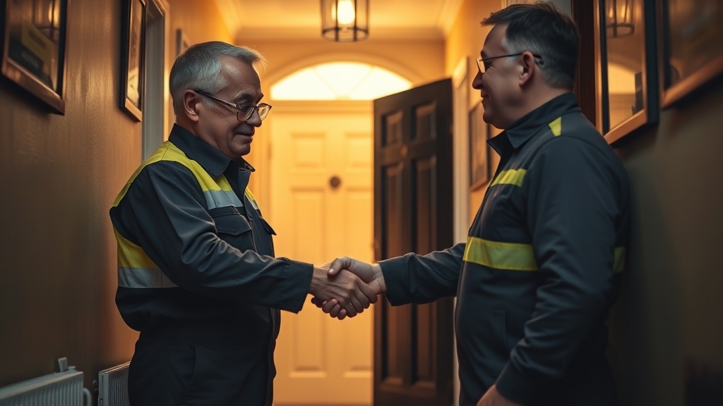 Engineer shaking hands with a Finchley homeowner after locating their leak
