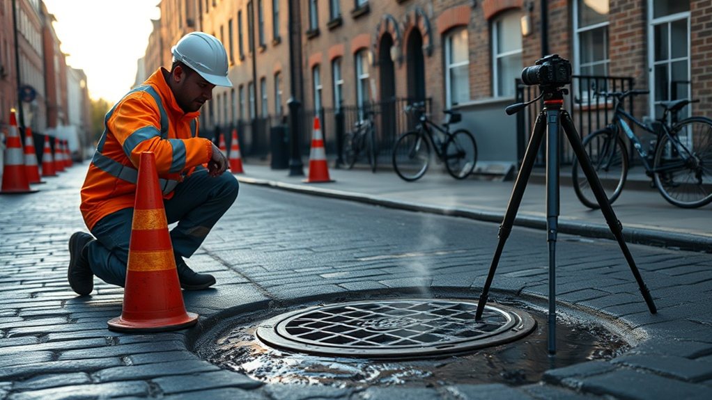 Engineer carrying out water mains leak detection in Finchley